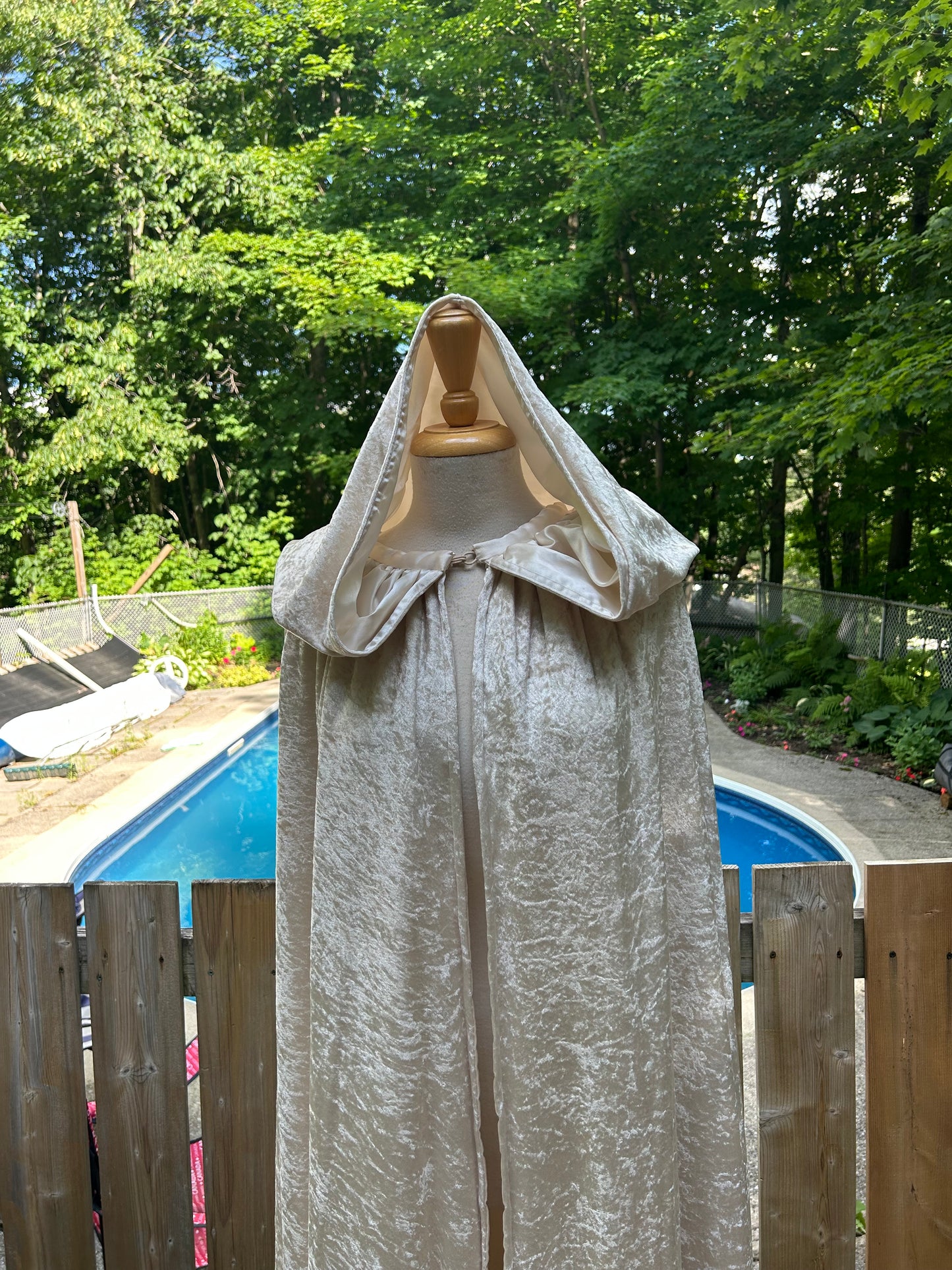 Long Ivory Crushed Velvet Medieval Cape - MISS LESTER'S