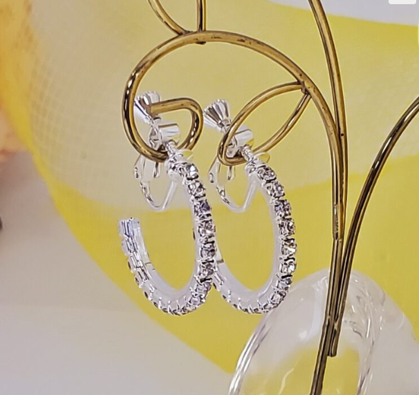Fh2 20 mm Rhinestone Hoop Clip On Earrings AY0364-1 - MISS LESTER'S