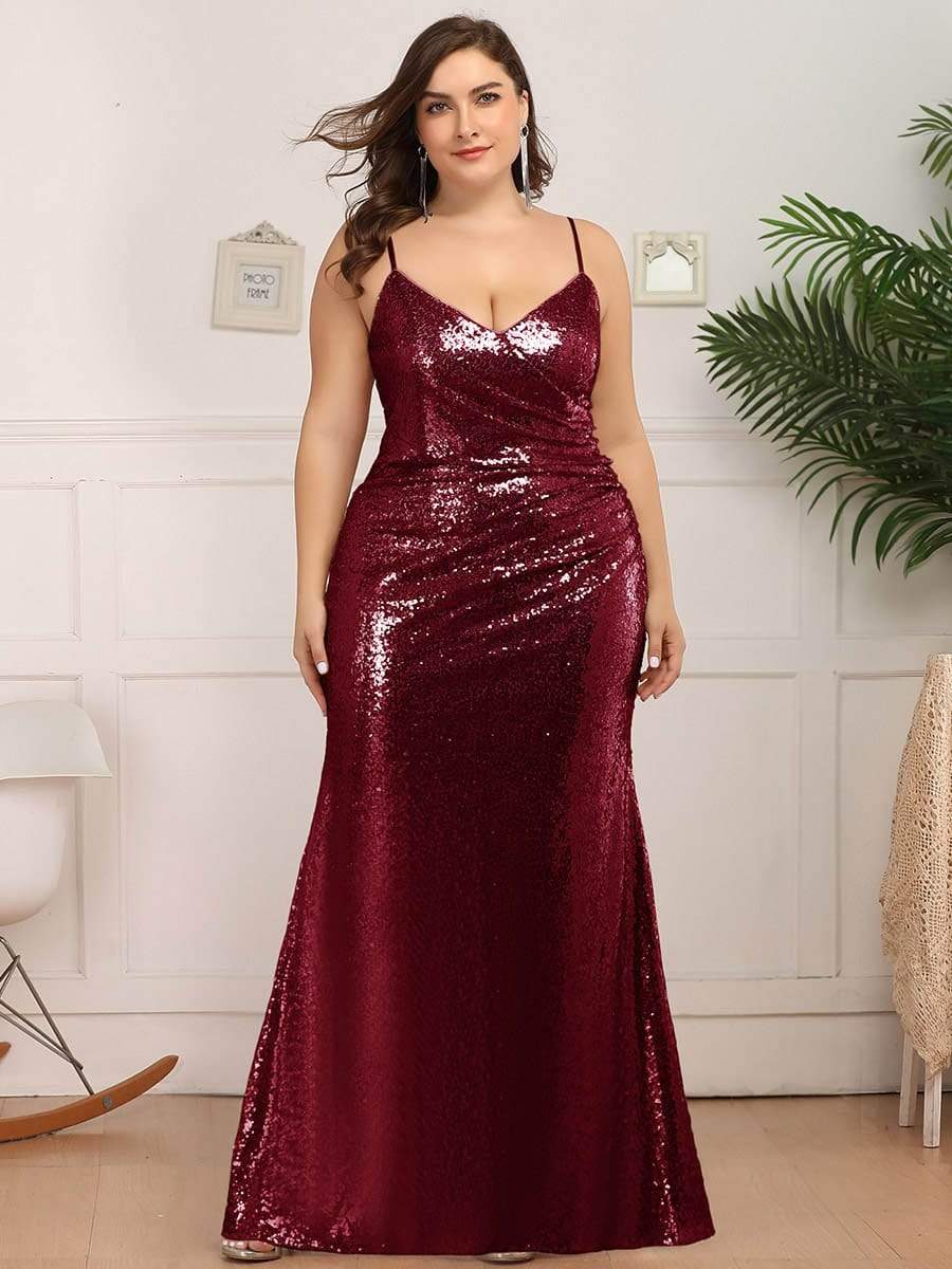 Spaghetti Straps Fishtail Sequin Evening Gown Style EP07339 - MISS LESTER'S