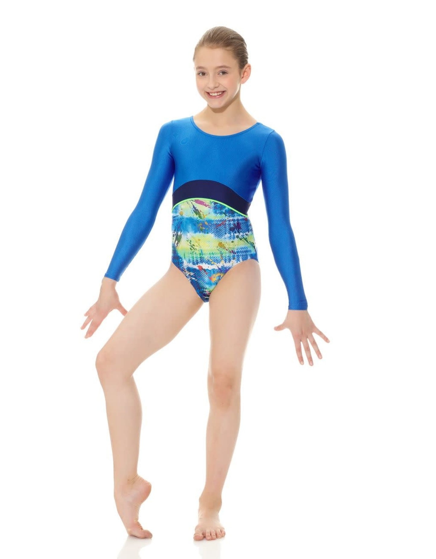 Mondor 17839 Child 6X-7 Techno Blue Gym L/S Leotard - MISS LESTER'S