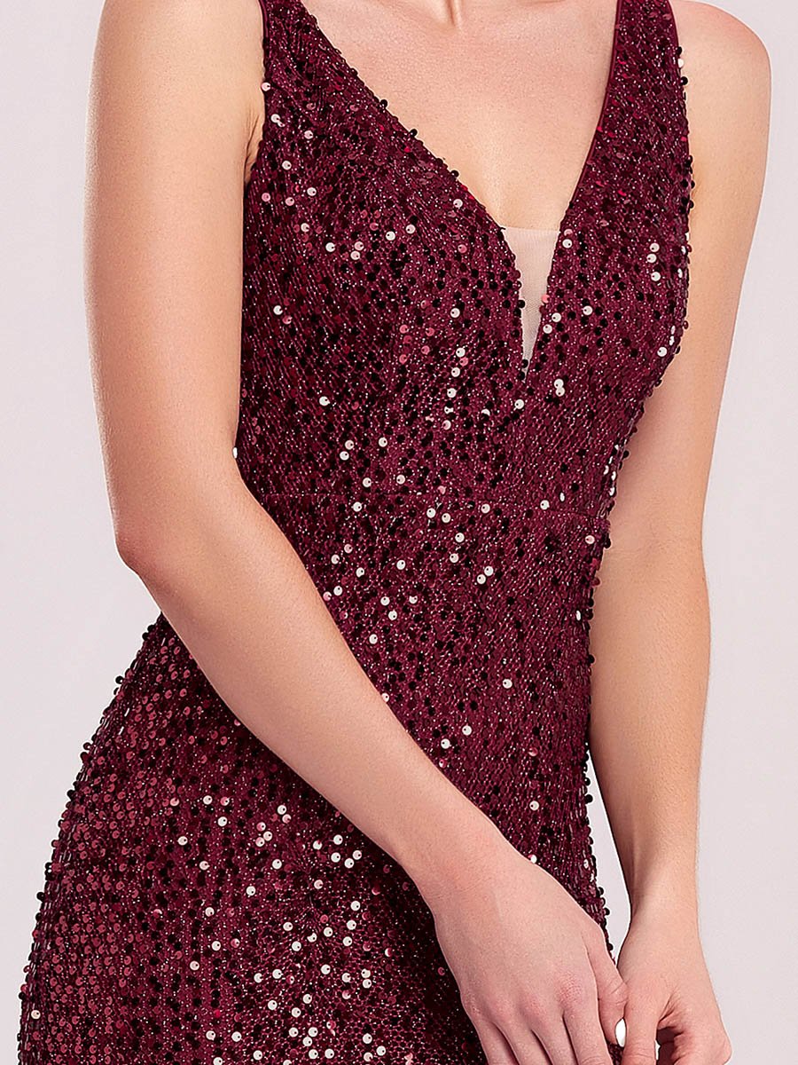Tank Fitted Sequin Long Burgundy Gown Style 50157 - MISS LESTER'S 