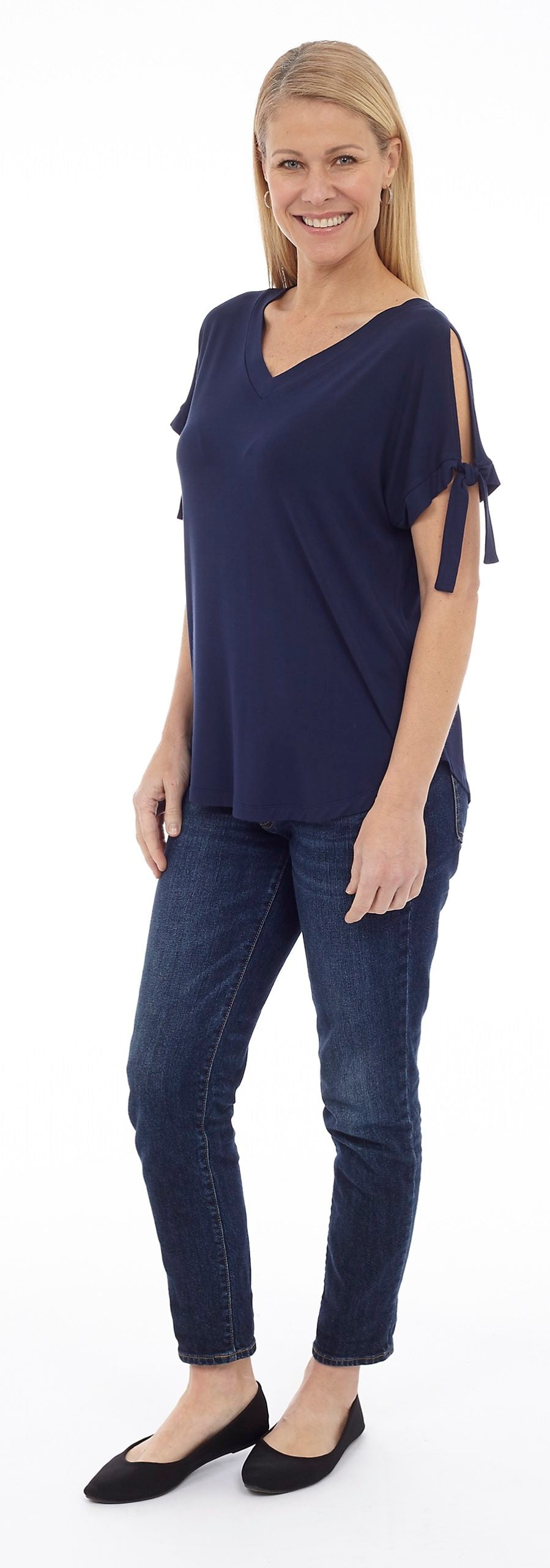 Short Sleeve Top with Tie Detail at Cuff Style BM-105 - MISS LESTER'S