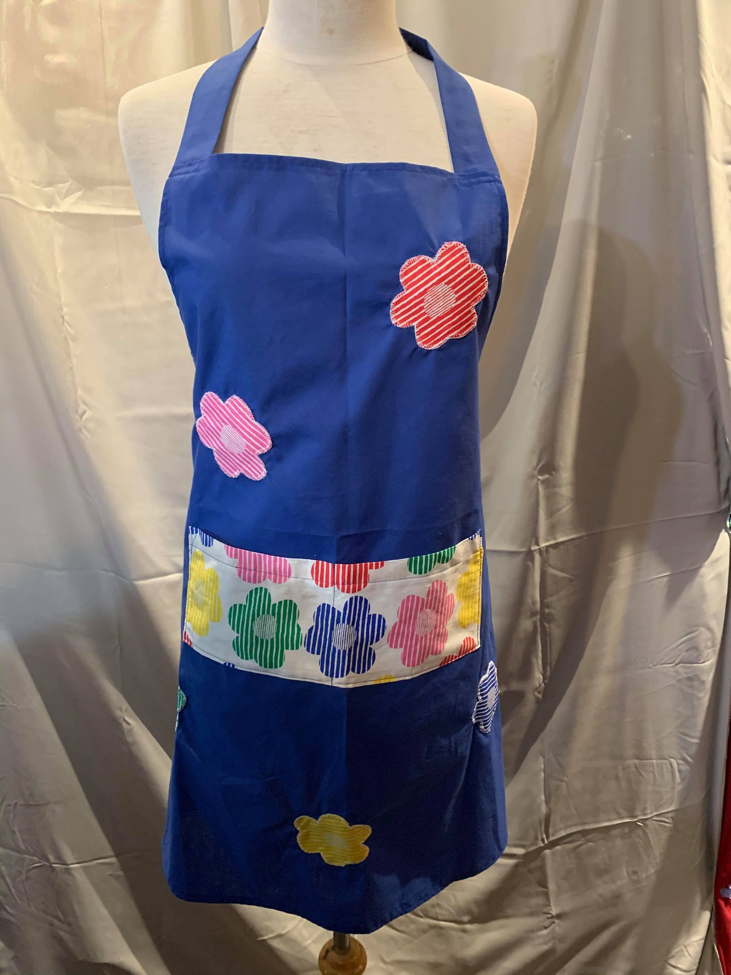 Blue Apron With Floral Pocket One Size Style AP05 - MISS LESTER'S