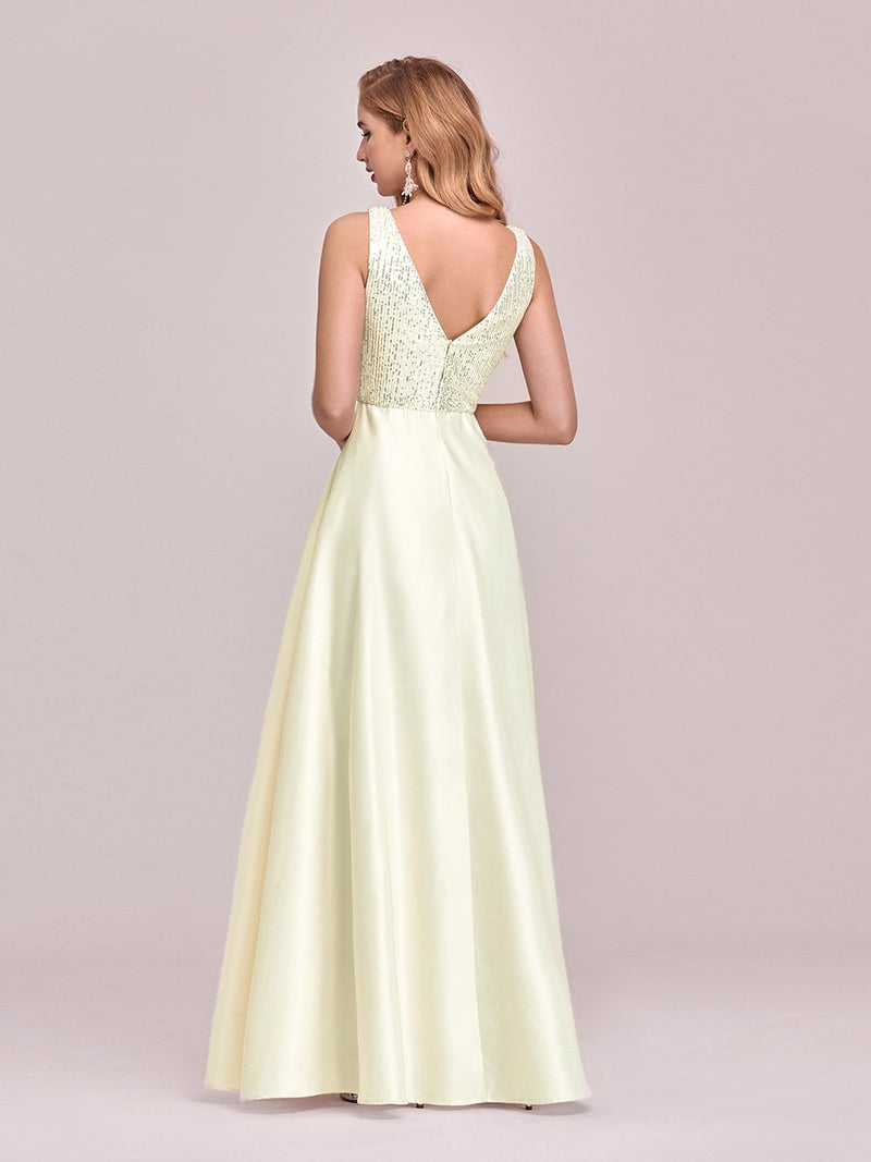 Sweet Double V Neck A-Line Satin Dress with Sequin - MISS LESTER'S