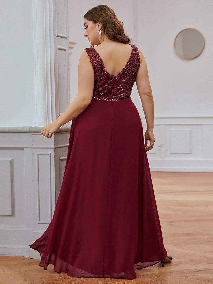 Sexy High-Low Maxi Chiffon Evening Dress with Sequin - MISS LESTER'S