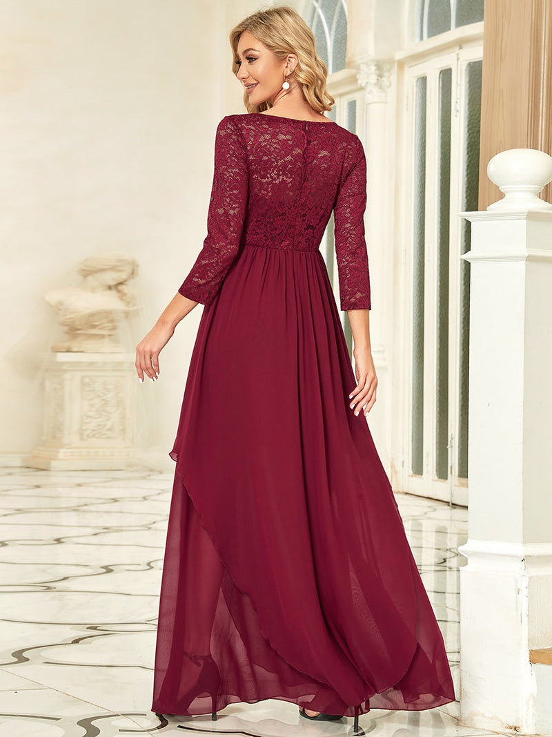 Round Neck Chiffon Dress With Long Lace Sleeves - MISS LESTER'S
