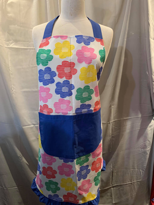 Floral Apron With Blue Pocket One Size Style AP06 - MISS LESTER'S 