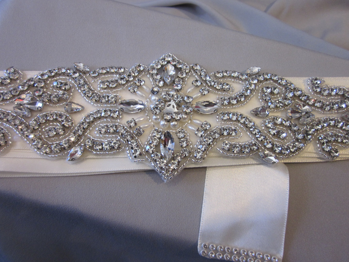 Bridal Rhinestone Belt With Ivory Sash Style S224 - MISS LESTER'S