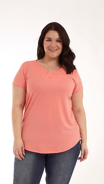Short Sleeve Top with Pintuck Detail Neckline Style SC-05X - MISS LESTER'S