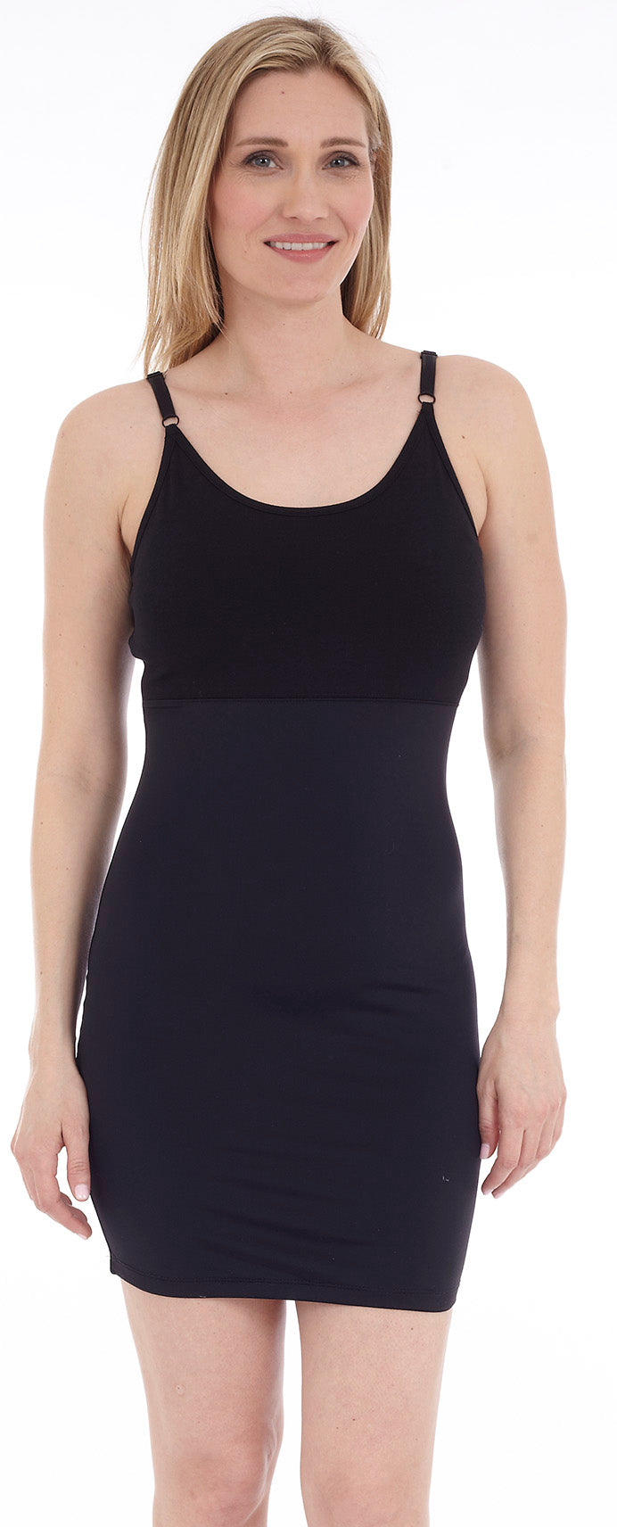 Knee Length Shapewear Dress with Adjustable Shoulder Straps Style SH-300LSB - MISS LESTER'S