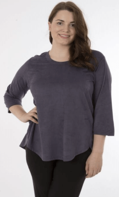 Plus Size 3/4 Sleeve Vegan Suede Top - MISS LESTER'S
