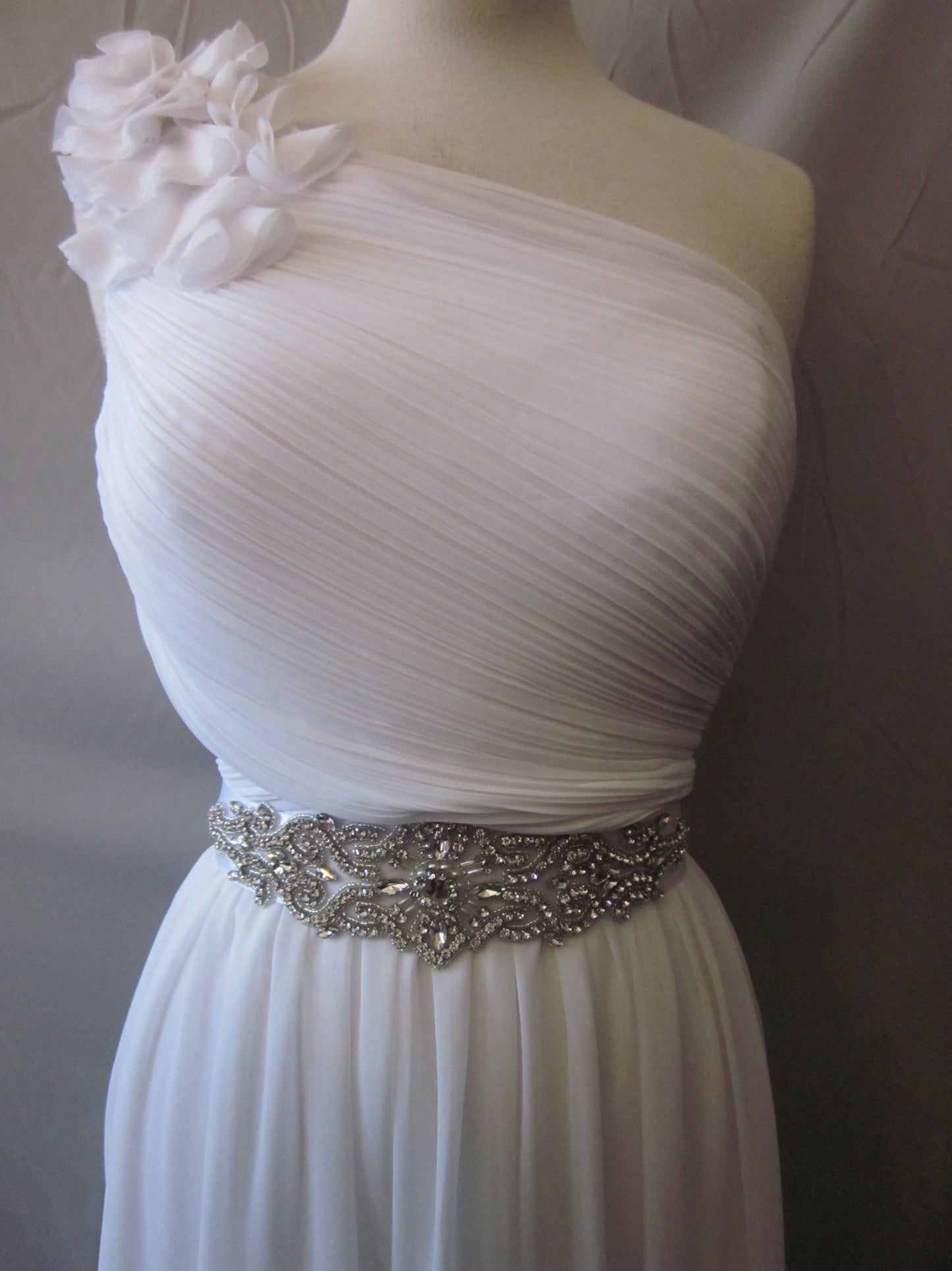 Bridal Rhinestone Belt With White Sash Style S225 - MISS LESTER'S