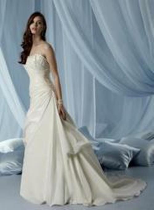 SALE Ivory Taffeta A Line Strapless Bridal Gown Size 6 Style 3057 - MISS LESTER'S 