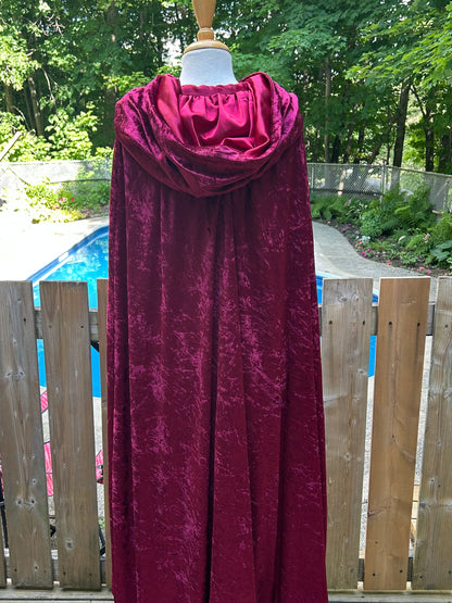 Long Claret Crushed Velvet Medieval Cape - MISS LESTER'S 