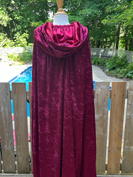 Long Claret Crushed Velvet Medieval Cape - MISS LESTER'S 