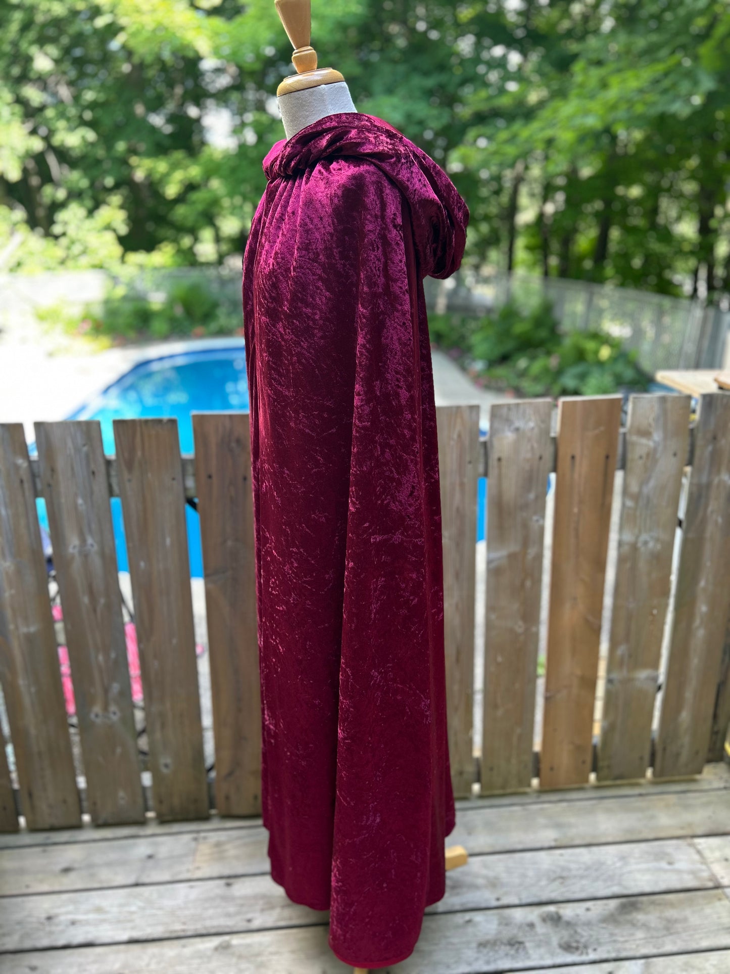 Long Claret Crushed Velvet Medieval Cape - MISS LESTER'S 