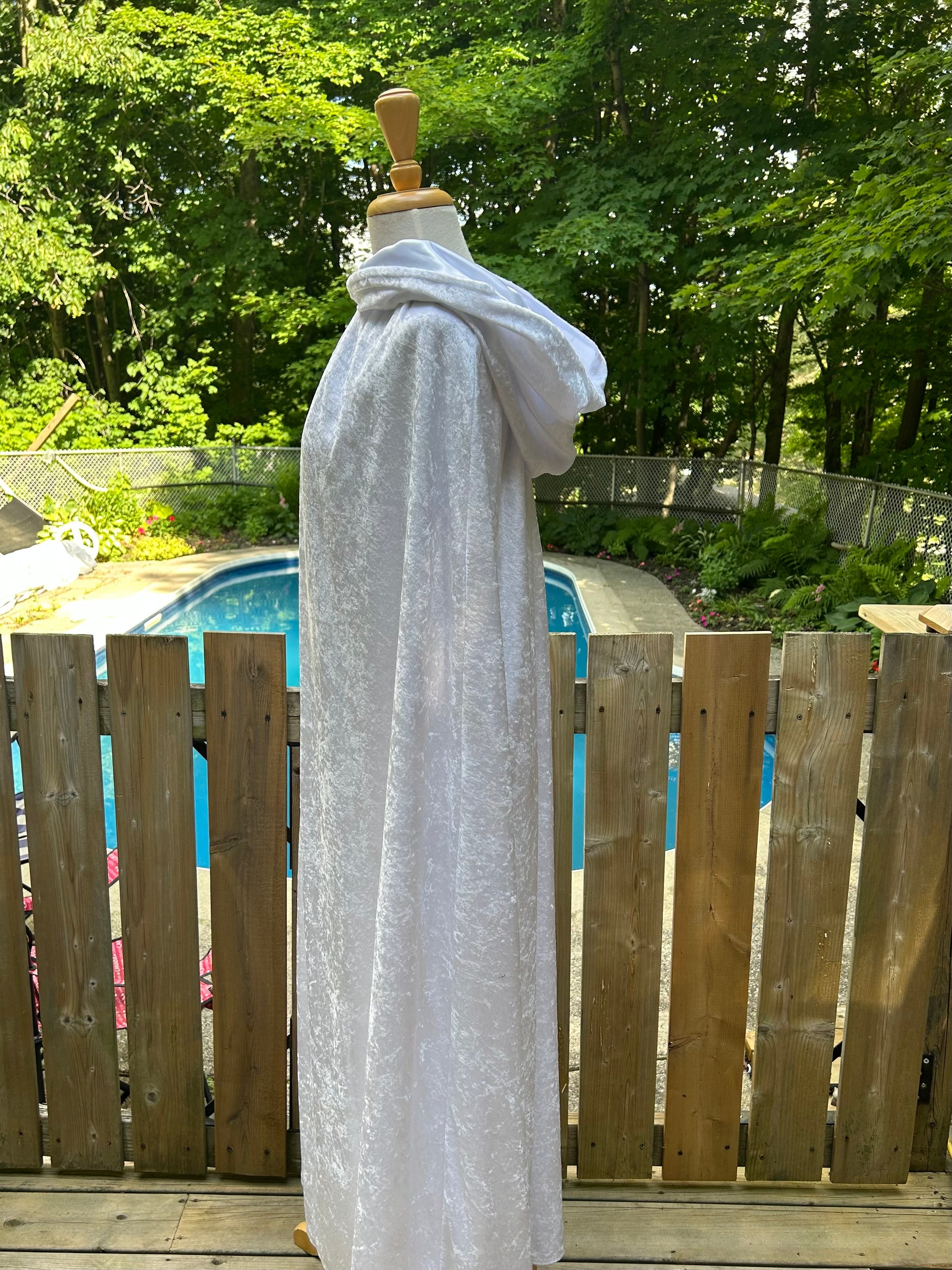Long White Crushed Velvet Medieval Cape - MISS LESTER'S 