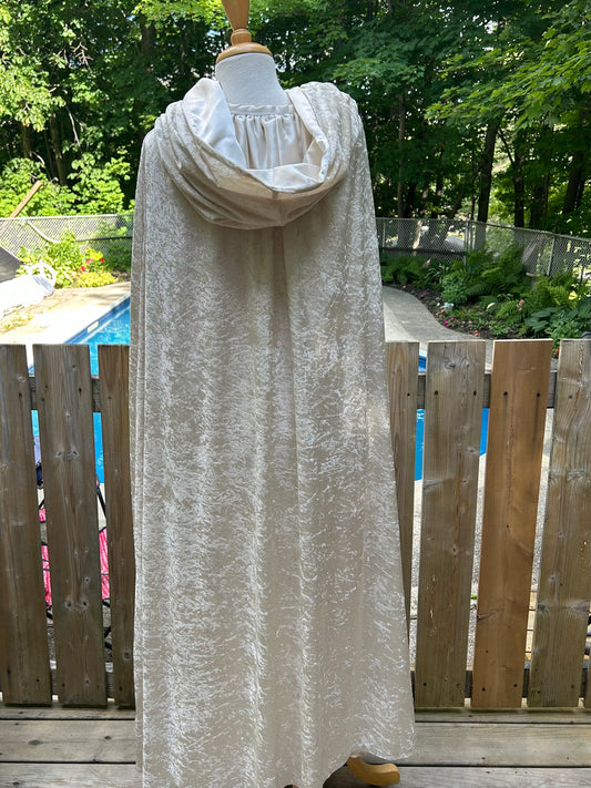 Long Ivory Crushed Velvet Medieval Cape - MISS LESTER'S 