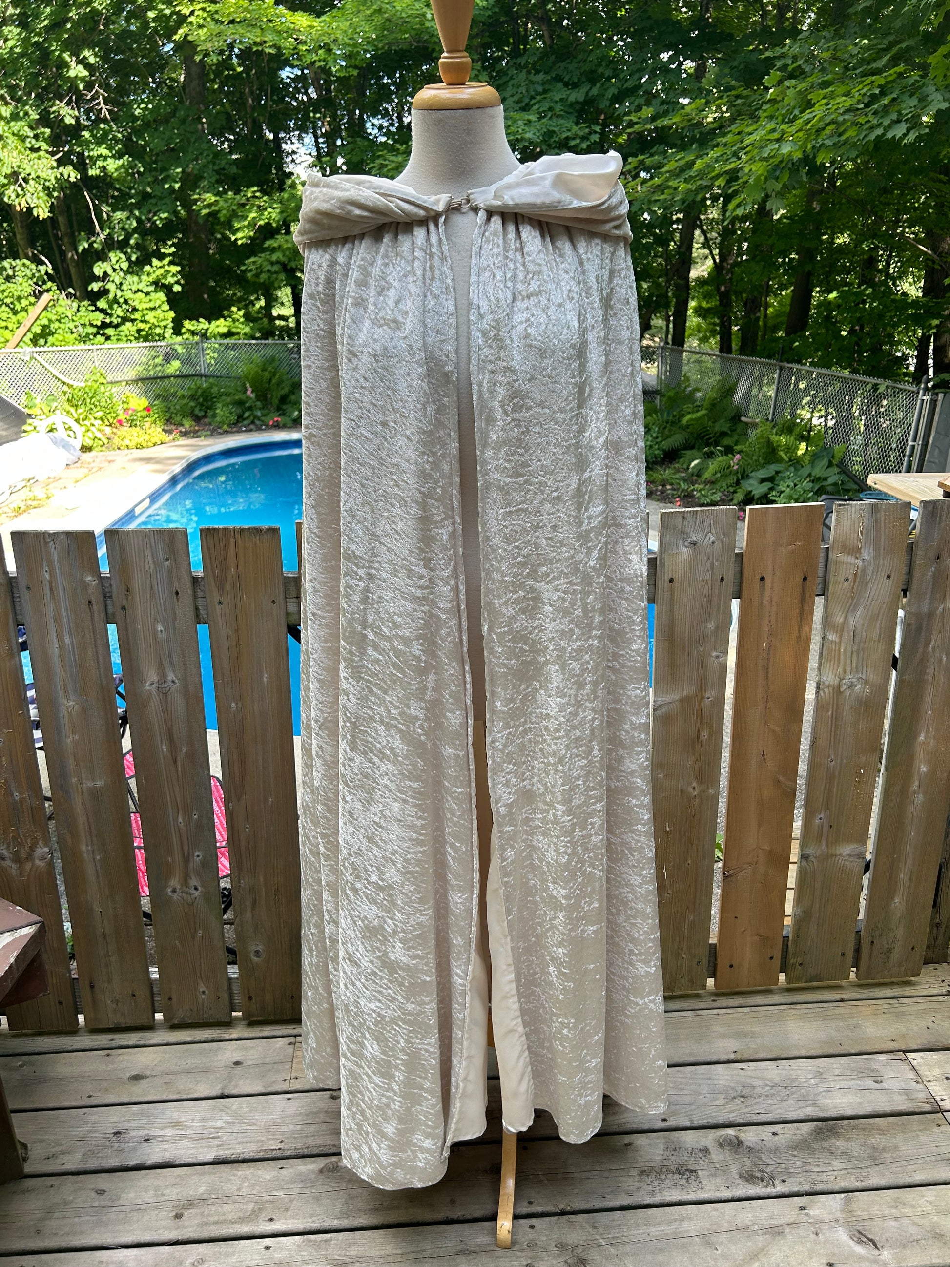 Long Ivory Crushed Velvet Medieval Cape - MISS LESTER'S 