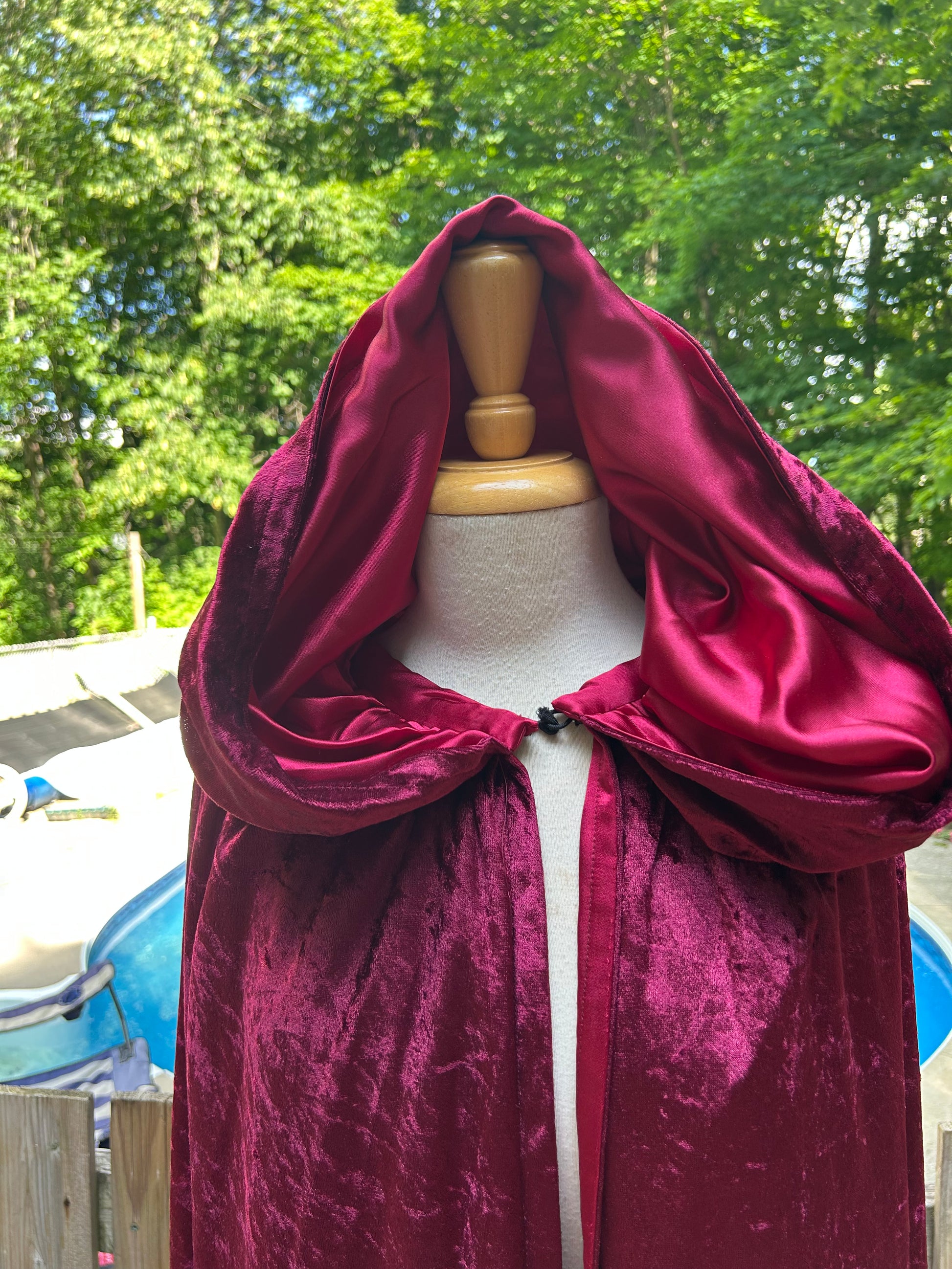 Long Claret Crushed Velvet Medieval Cape - MISS LESTER'S 