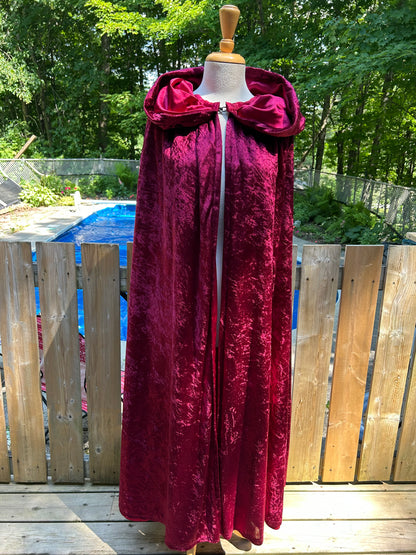 Long Claret Crushed Velvet Medieval Cape - MISS LESTER'S 