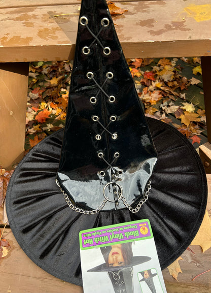 Black Vinyl Goth Witch Hat 49029