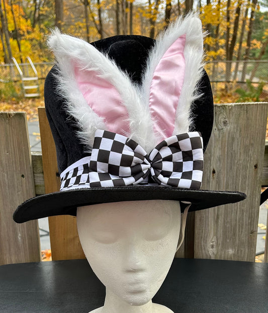 Oversized Black Velvet Top Hat with Rabbit Ears - MISS LESTER'S 