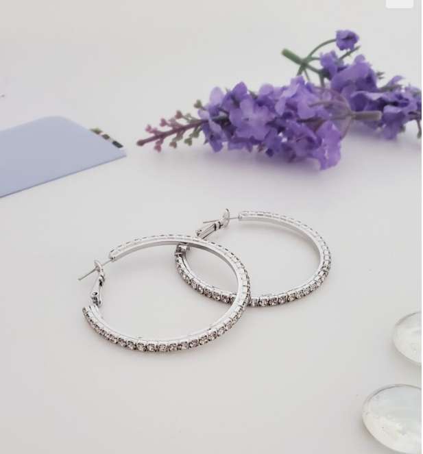 Fh2 40mm Rhinestone Hoop Pierced Earrings AY0015 - MISS LESTER'S 
