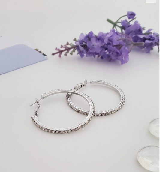 Fh2 40mm Rhinestone Hoop Pierced Earrings AY0015 - MISS LESTER'S 