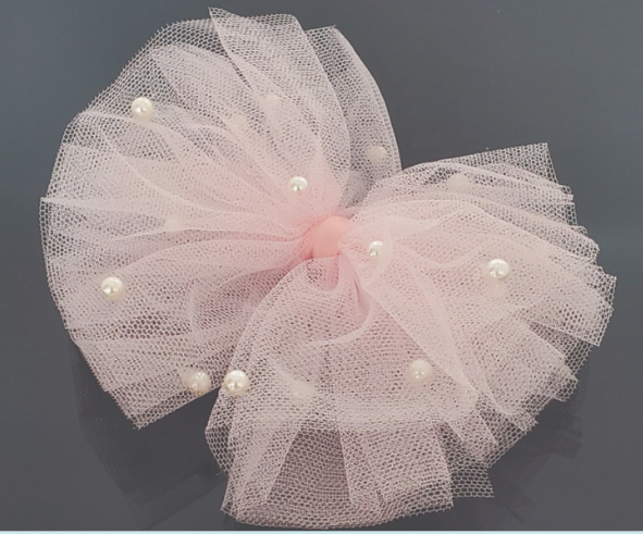 Fh2  Pastel Pink Hair Bow wit Pearls HC0004 - MISS LESTER'S 