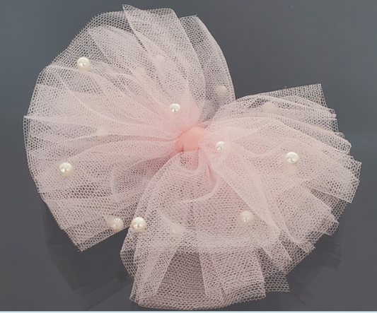 Fh2  Pastel Pink Hair Bow wit Pearls HC0004 - MISS LESTER'S 