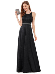 Long Black Polyester A -Line Dress Size 10 Style 00420