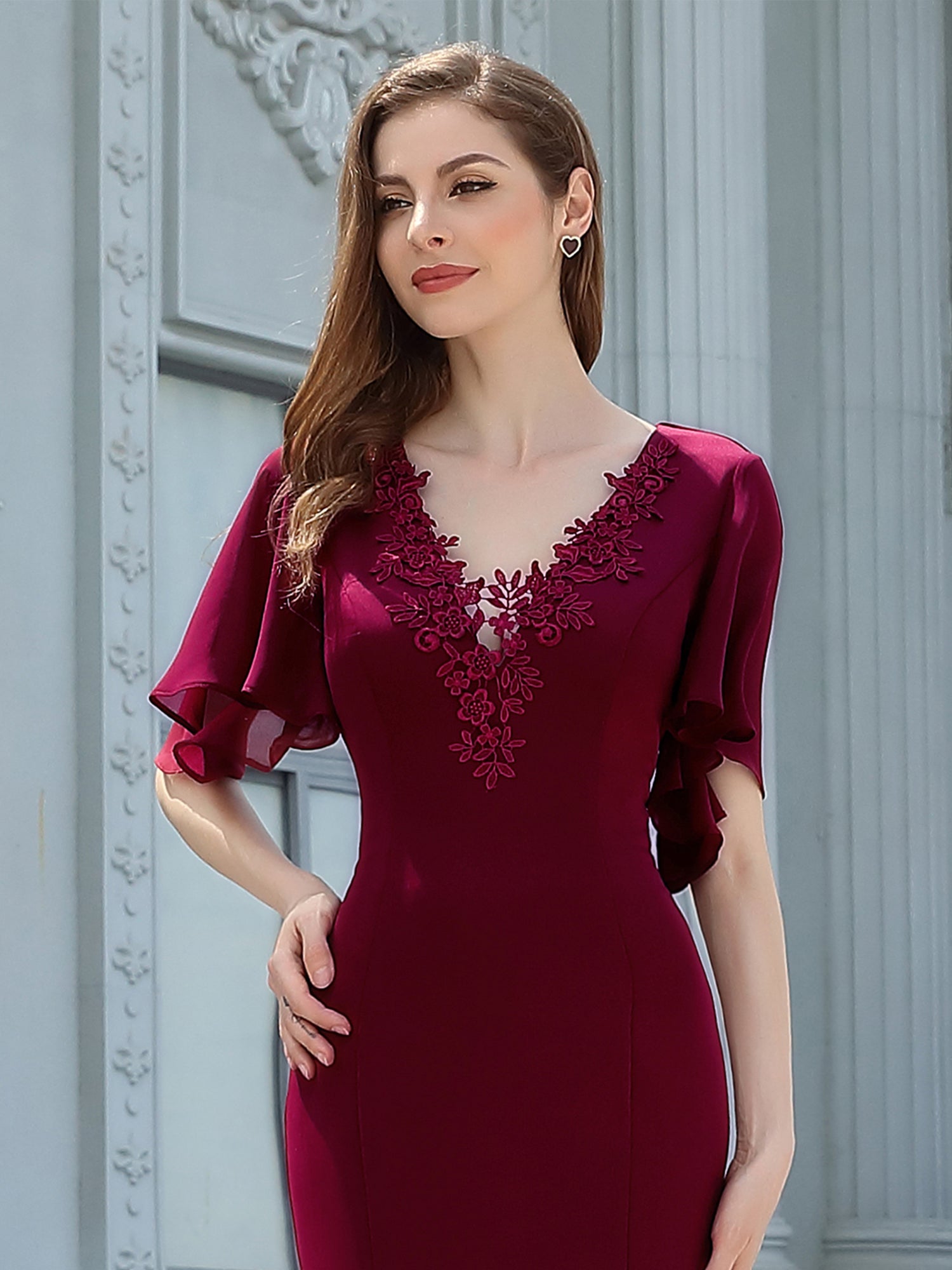 Elegant Long Deep V-neck Mermaid Dress Size 16 Style 00574 - MISS LESTER'S 