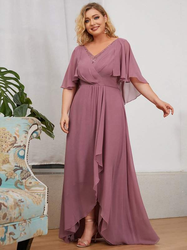 Long Flutter Sleeve Chiffon Dress Size 20 Style 05490 - MISS LESTER'S 