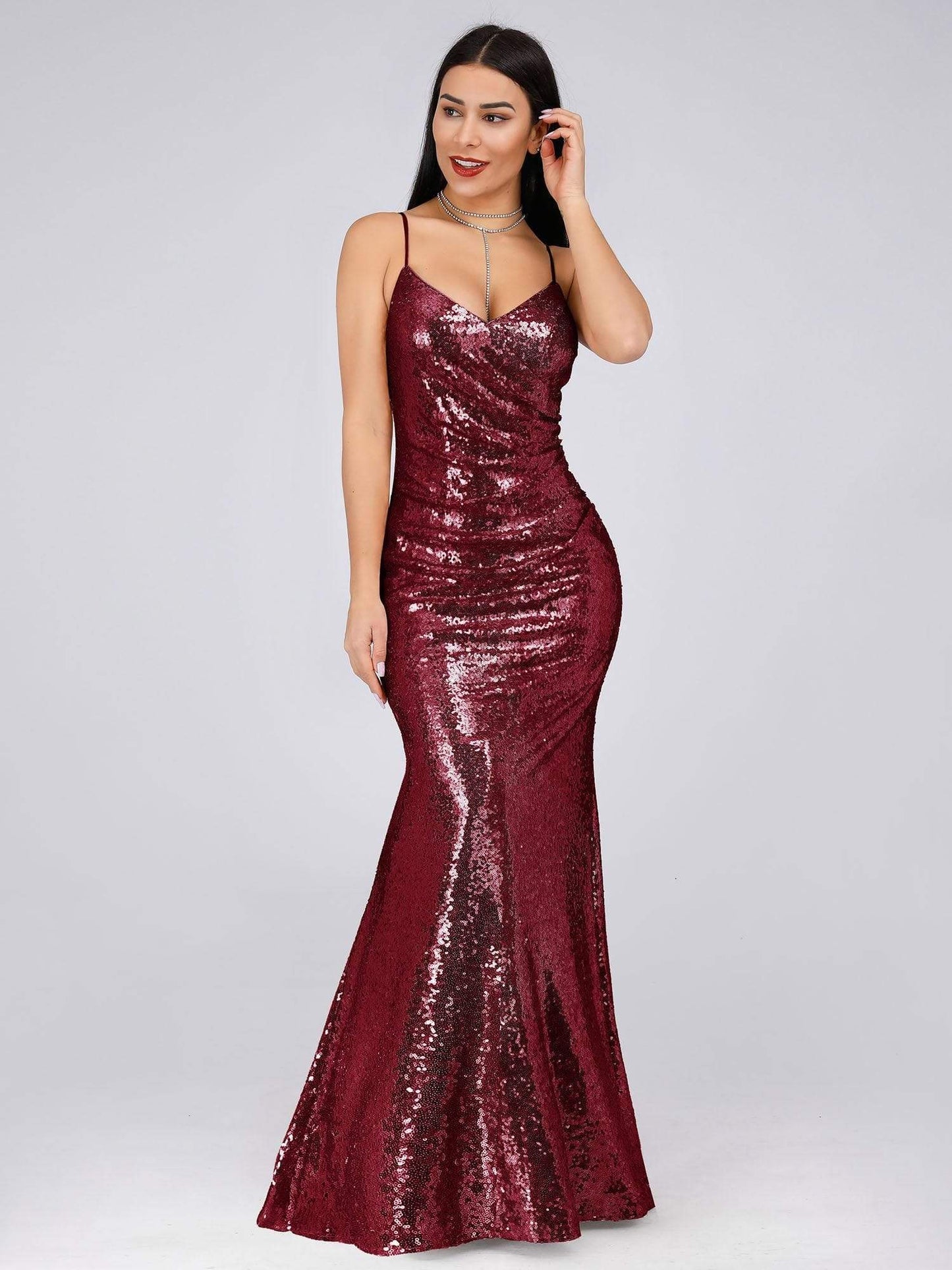 Spaghetti Straps Fishtail Sequin Evening Gown Style EP07339 - MISS LESTER'S 