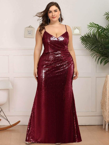 Spaghetti Straps Fishtail Sequin Evening Gown Style EP07339 - MISS LESTER'S 