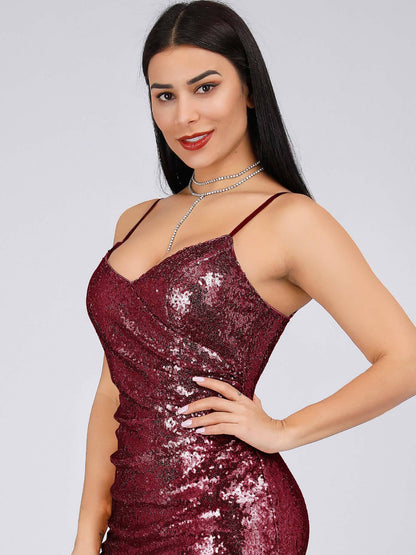 Spaghetti Straps Fishtail Sequin Evening Gown Style EP07339 - MISS LESTER'S 