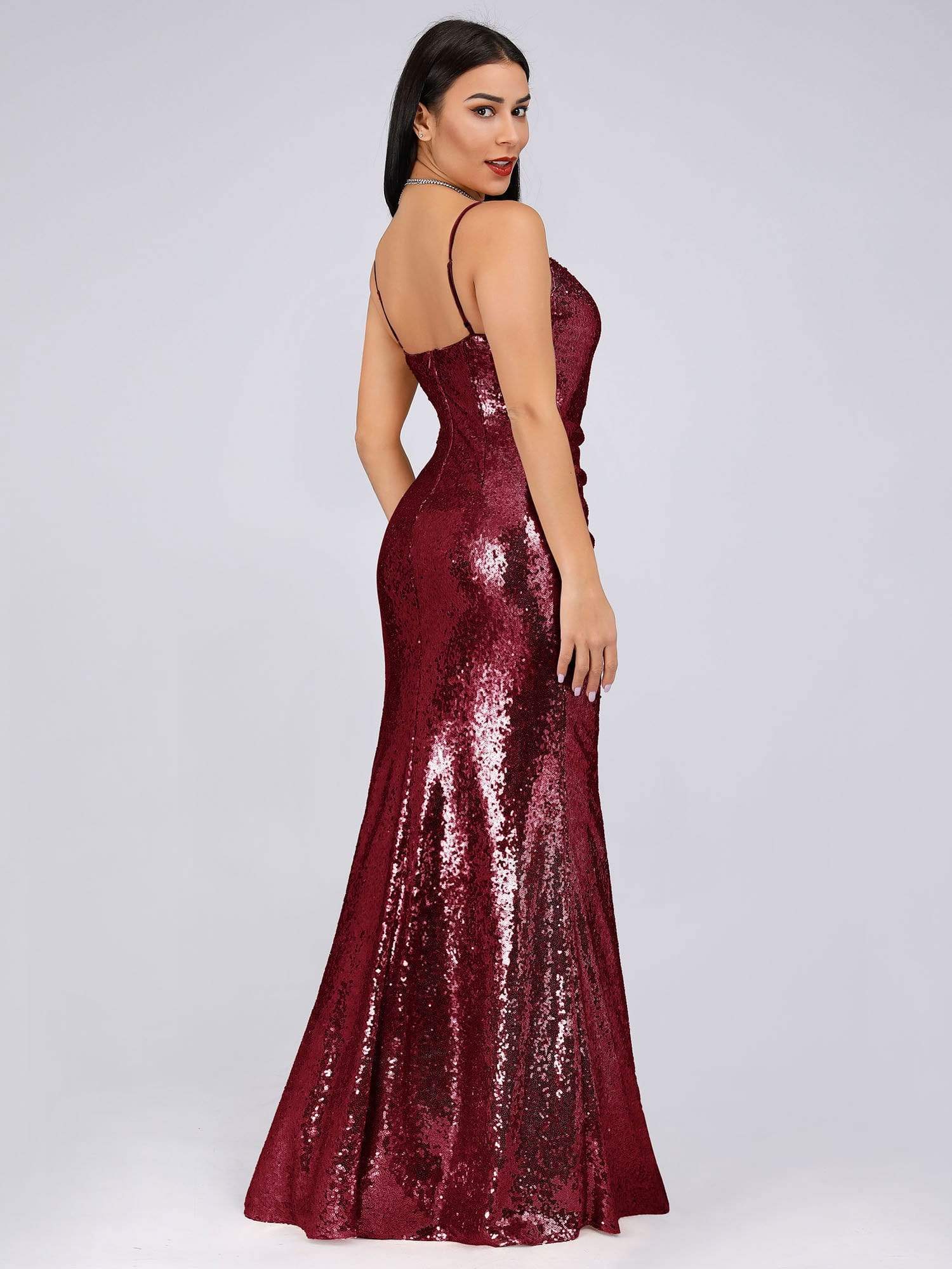 Spaghetti Straps Fishtail Sequin Evening Gown Style EP07339 - MISS LESTER'S 