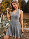 Short Halter Neck Grad Dress Style EC03121GY04