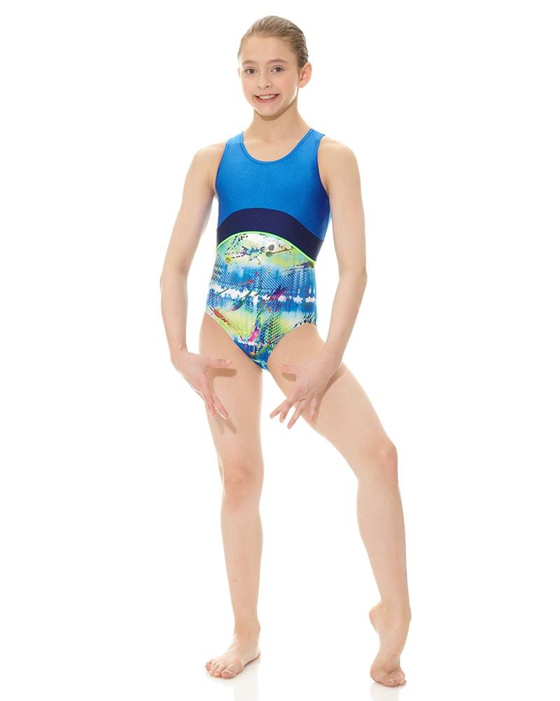 Mondor  17838 Youth 12-14 Techno Blue Gym Leotard - MISS LESTER'S 