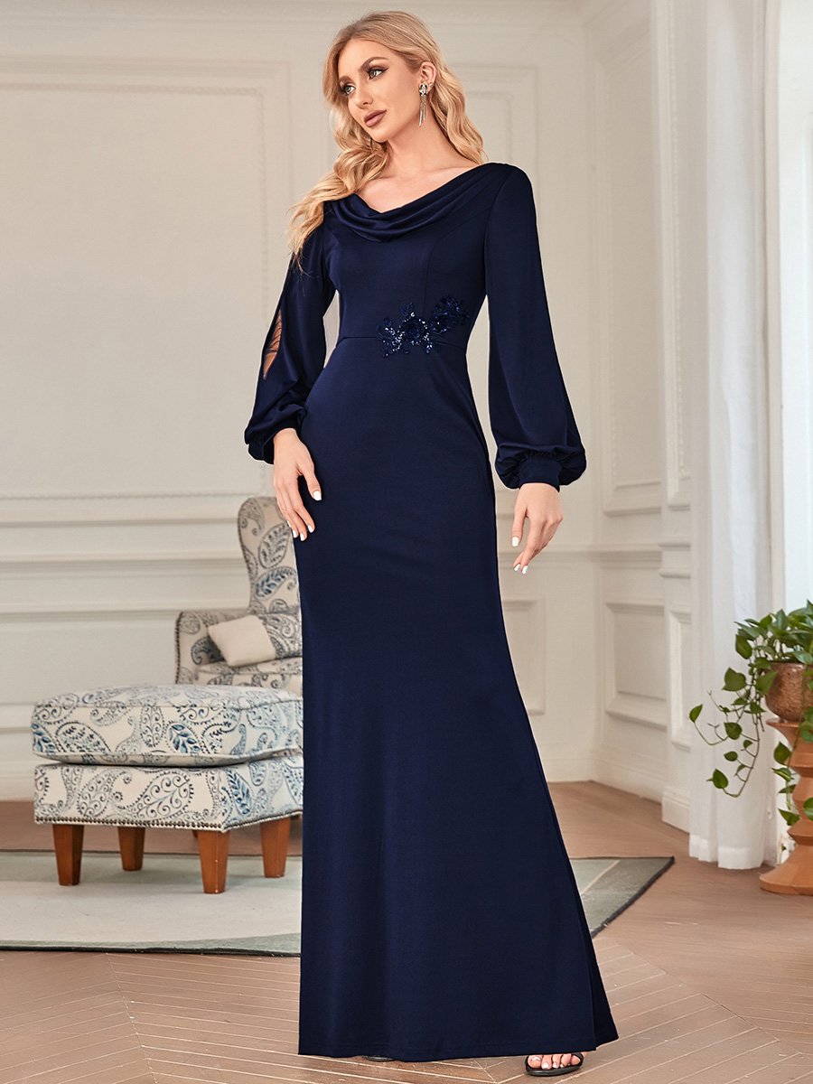 Long Drape Neck Dress Style 31701 - MISS LESTER'S 
