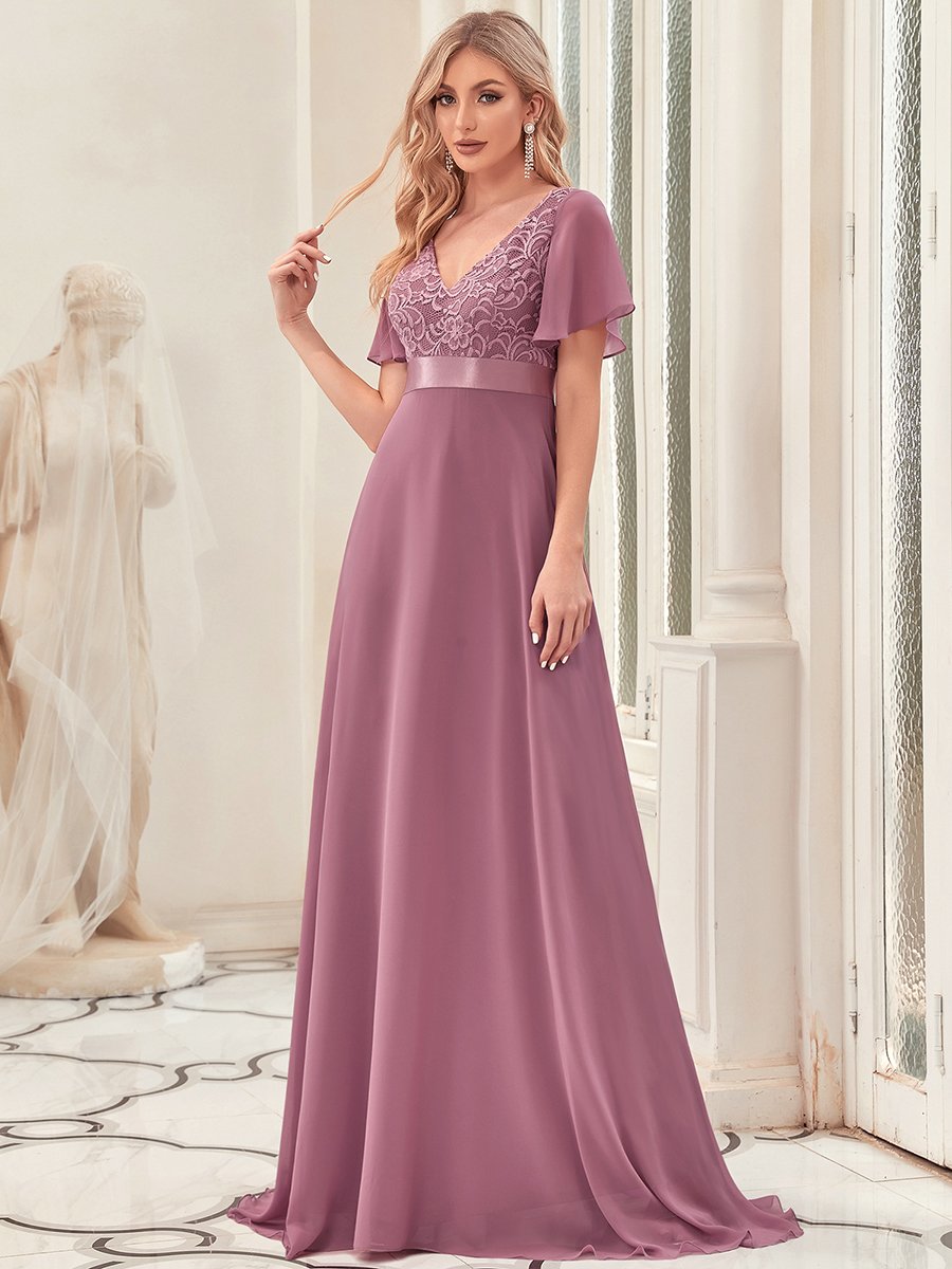 Long Chiffon V-Neck Dress Size 22 Style 58501 - MISS LESTER'S 