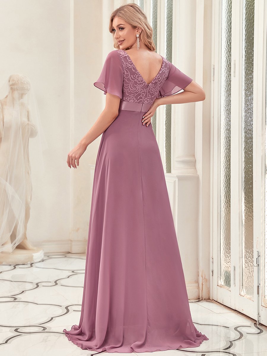 Long Chiffon V-Neck Dress Size 22 Style 58501 - MISS LESTER'S 