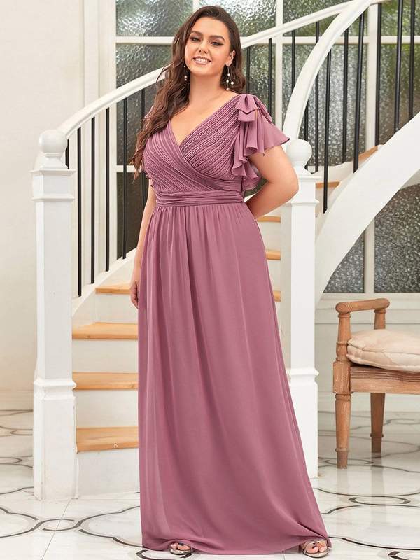 Long V-Neck Chiffon Dress Plus Size 16 Style 70907 - MISS LESTER'S 