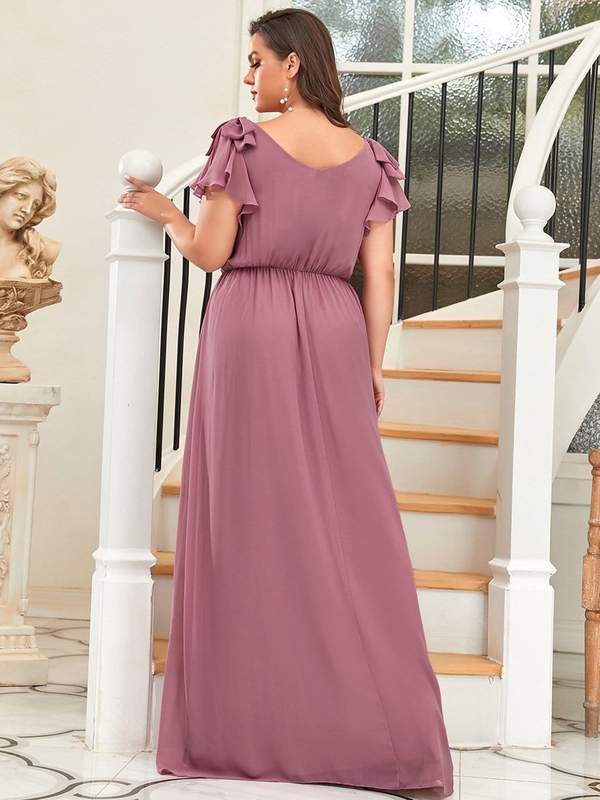 Long V-Neck Chiffon Dress Plus Size 16 Style 70907 - MISS LESTER'S 