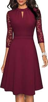 Short 3/4 Sleeve Dress Size L Style A234 Burgandy - MISS LESTER'S 