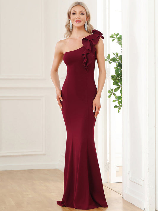 Long One Shoulder Fitted Gown   00052 - MISS LESTER'S 