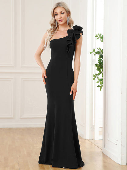 Long One Shoulder Fitted Gown   00052 - MISS LESTER'S 