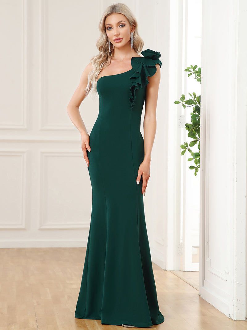 Long One Shoulder Fitted Gown   00052 - MISS LESTER'S 