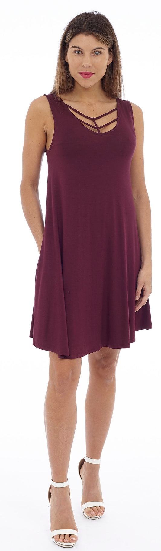 Sleeveless Dress with Braid Details Style CL-7042 - MISS LESTER'S 